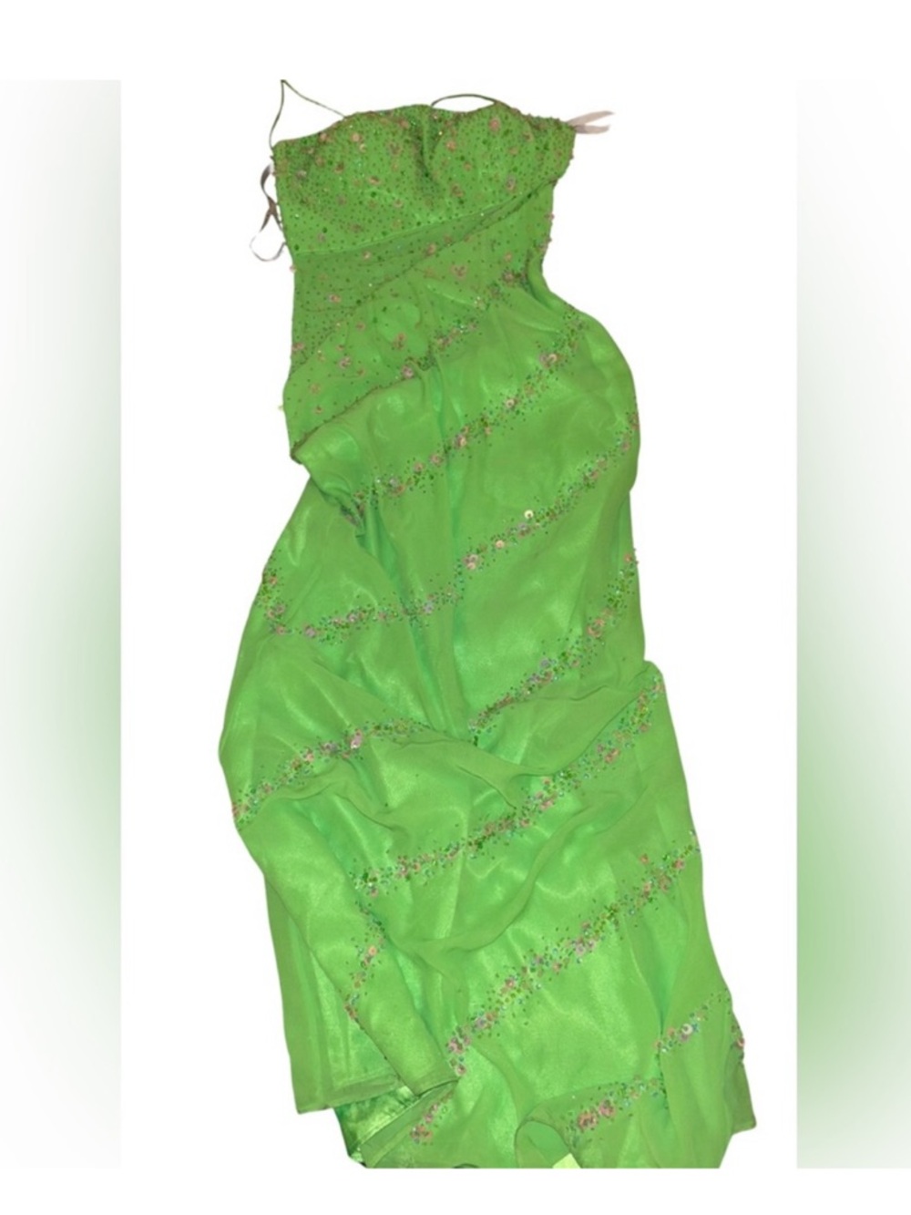 Strapless Beaded Prom Gown in Lime Green